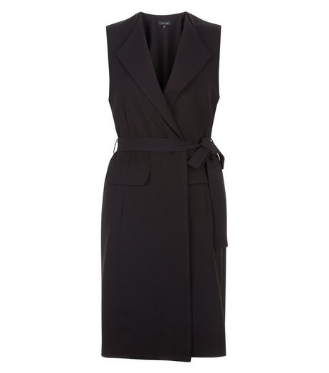 Black Crepe Tie Waist Sleeveless Blazer | New Look