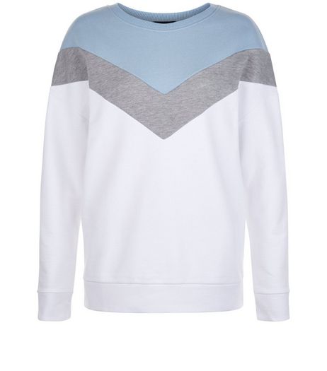 Cream Chevron Colour Block Sweater | New Look