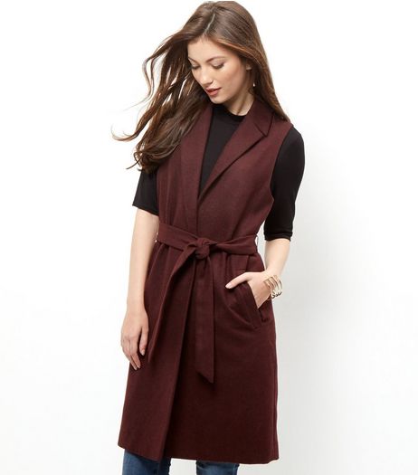 Burgundy Belted Sleeveless Blazer | New Look