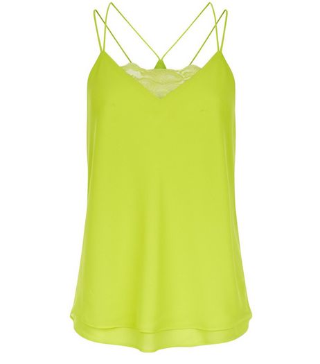 Petite Lime Lace Panel Cami | New Look