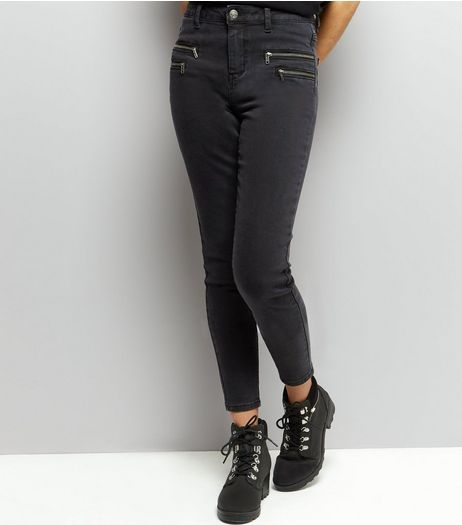 Black Zip Front Skinny Jeans | New Look