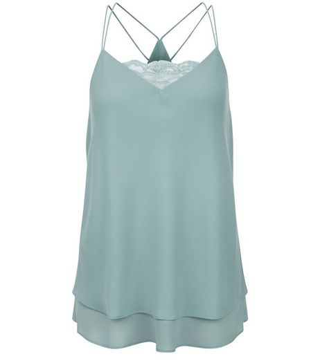Mint Green Lace Panel Layered Cami | New Look