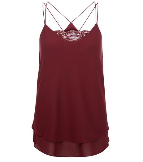 Burgundy Lace Panel Layered Cami | New Look