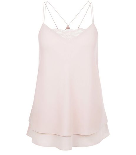Mid Pink Lace Panel Layered Cami | New Look