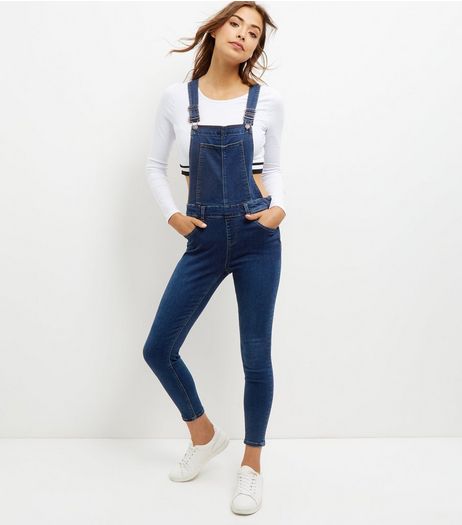 Blue Cotton Mix Skinny Leg Dungarees | New Look