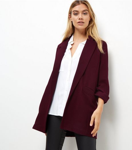 Tall Burgundy Waffle Textured Blazer | New Look