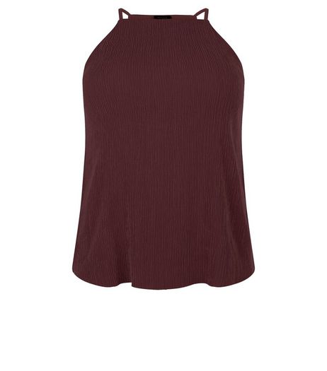 Curves Burgundy Pleated High Neck Cami | New Look