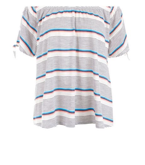 White Stripe Tie Sleeve Bardot Neck Top | New Look
