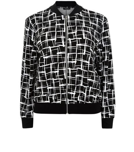 Curves Black Abstract Print Bomber Jacket | New Look