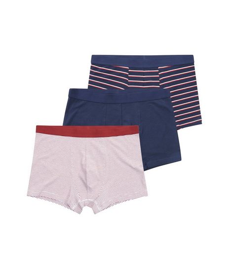 3 Pack Red and Navy Stripe Trunks | New Look
