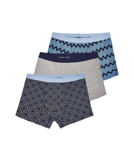 3 Pack Blue Geo Print Trunks | New Look