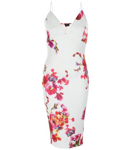 AX Paris Cream Floral Print Plunge Midi Dress | New Look