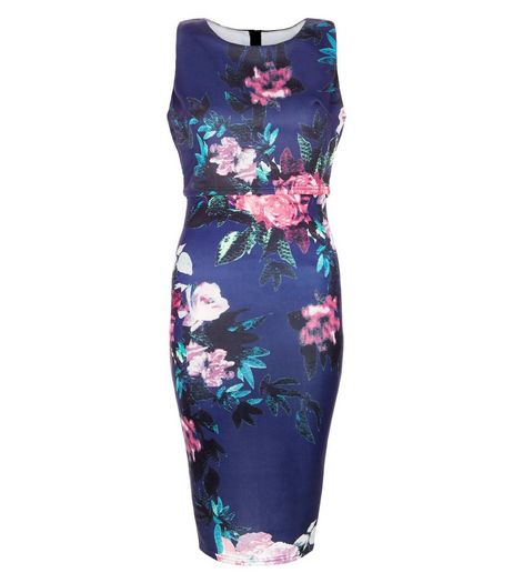 AX Paris Navy Floral Print Layered Midi Dress | New Look