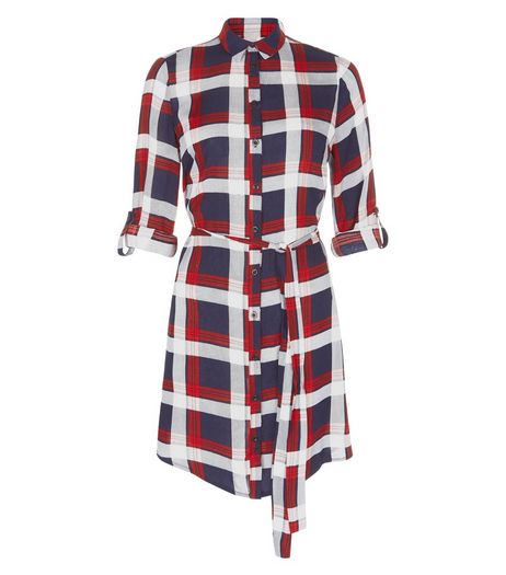 AX Paris Blue and Red Check Shirt Dress | New Look