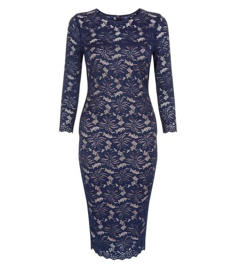 AX Paris Navy Lace 3/4 Sleeve Dress | New Look