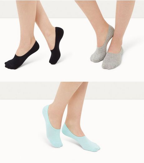 3 Pack Mint Green Black and Grey Ballerina Socks | New Look
