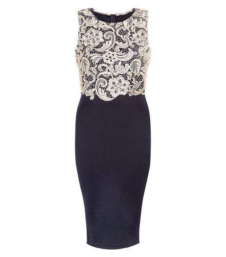 AX Paris Navy Contrast Crochet Midi Dress | New Look