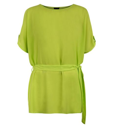 Lime Cold Shoulder Tie Waist Top | New Look
