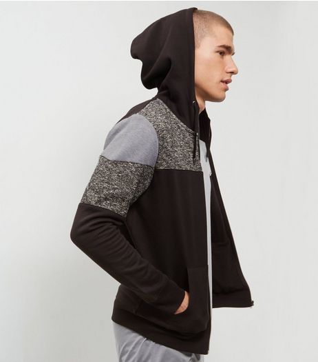 Black Colour Block Zip Up Hoodie | New Look