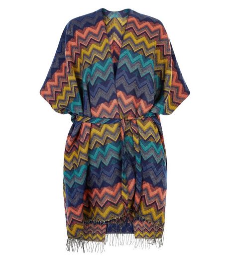Apricot Multicoloured Zig Zag Print Fringed Blanket Wrap | New Look