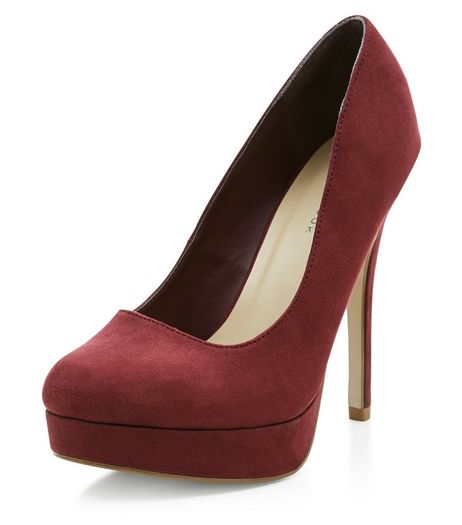 Dark Red Suedette Metal Trim Platfrom Heels | New Look