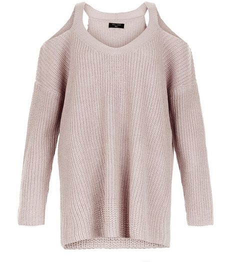 Mid Pink Ribbed Cold Shoulder Jumper | New Look