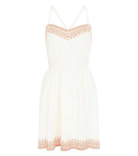 White Embroidered Trim Strappy Dress | New Look