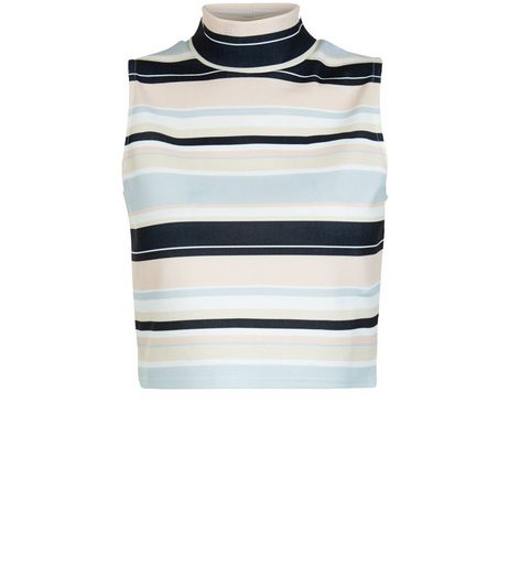 Cameo Rose Light Blue Stripe Funnel Neck Crop Top | New Look