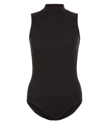 Black Ribbed High Neck Sleeveless Bodysuit | New Look
