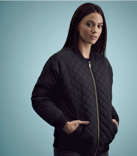 Black Quilted Panel Bomber Jacket | New Look