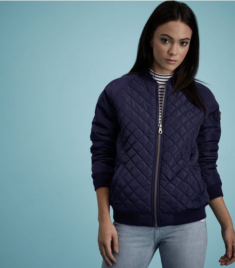 Navy Quilted Panel Bomber Jacket | New Look