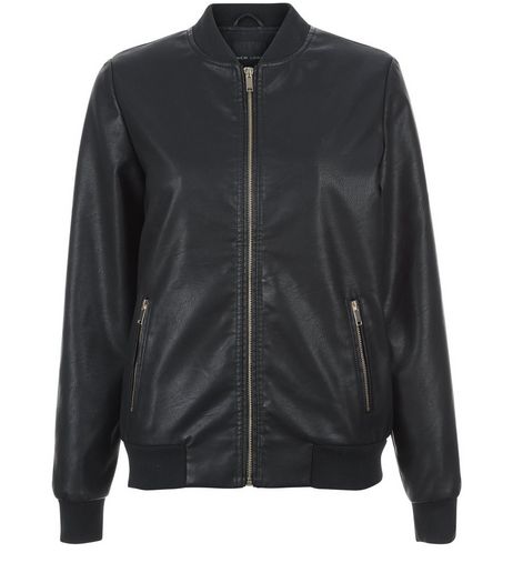 Black Leather-Look Bomber Jacket | New Look