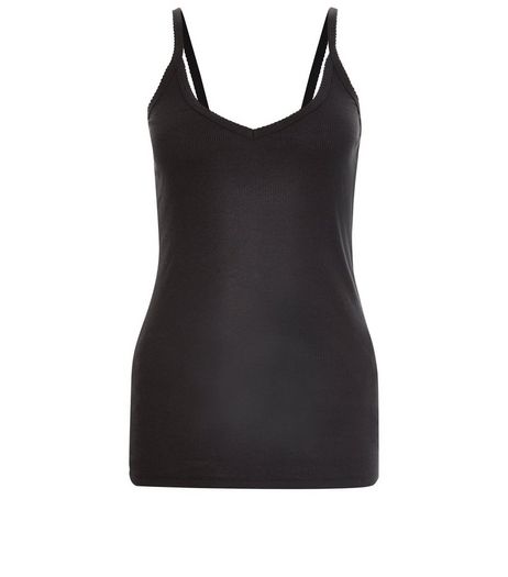 Black Ribbed V Neck Cami | New Look