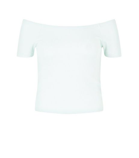 Mint Green Ribbed Bardot Neck Top | New Look