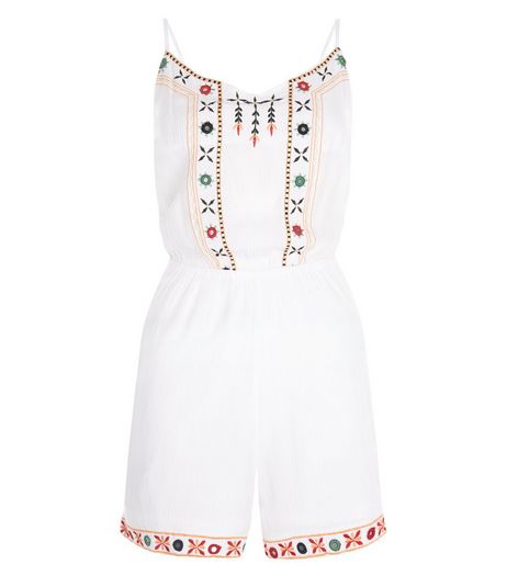 White Embroidered Trim Playsuit | New Look