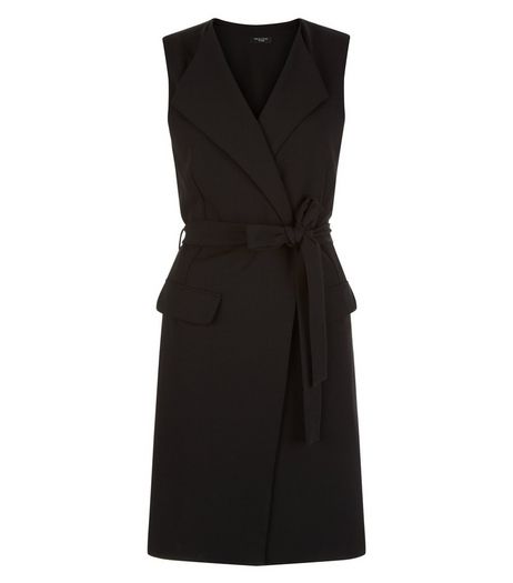 Petite Black Belted Sleeveless Jacket | New Look
