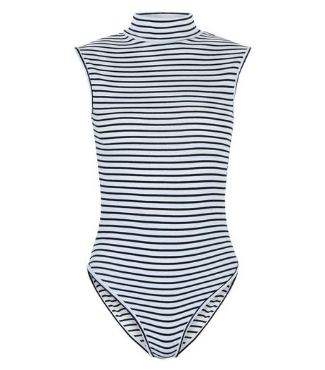 Teens White Stripe Turtle Neck Bodysuit | New Look