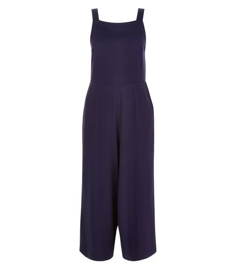 Navy Pinafore Culotte Jumpsuit | New Look