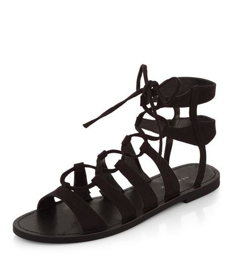 Black Suedette Ghillie Sandals | New Look