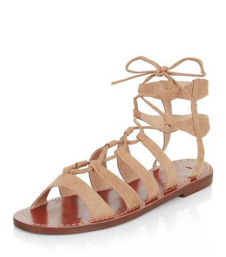 Camel Suedette Ghillie Sandals | New Look