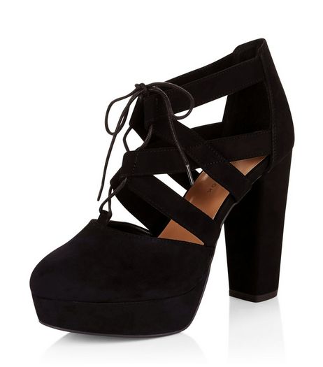 Wide Fit Black Suedette Ghillie Platform Heels | New Look