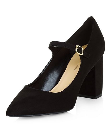 Wide Fit Black Pointed Mary Jane Block Heels | New Look