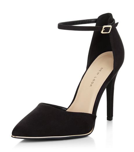 Wide Fit Black Suedette Ankle Strap Pointed Heels | New Look