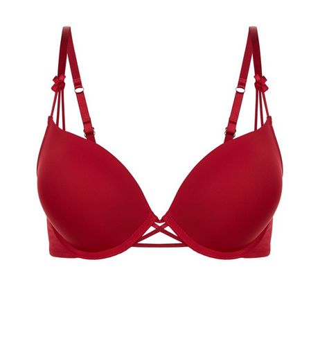 Dark Red Cross Strap Boost Bra | New Look