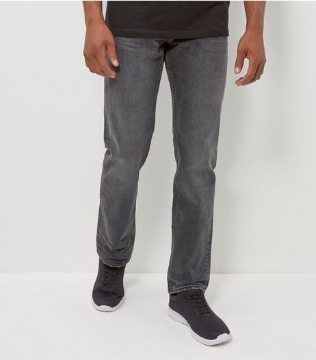 Dark Grey Faded Straight Leg Jeans | New Look