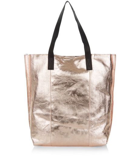 Bronze Leather Metallic Shopper Bag | New Look