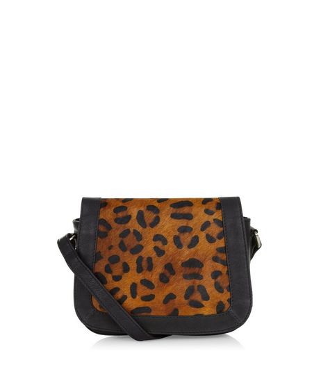 Brown Premium Leather Leopard Print Saddle Bag | New Look