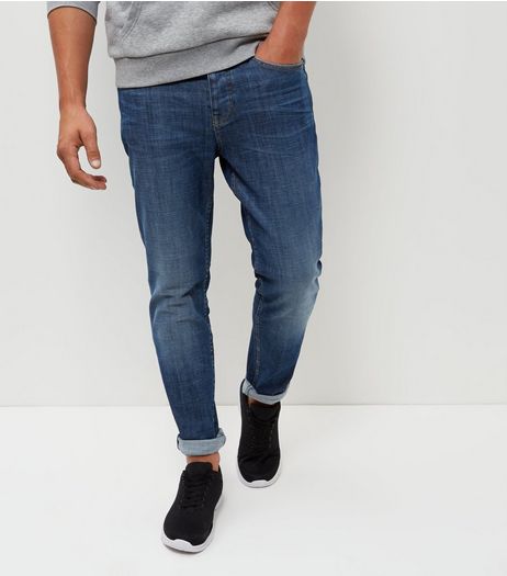 Blue Washed Crosshatch Slim Jeans | New Look