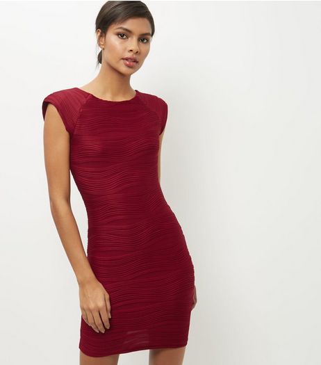AX Paris Dark Red Textured Bodycon Dress | New Look