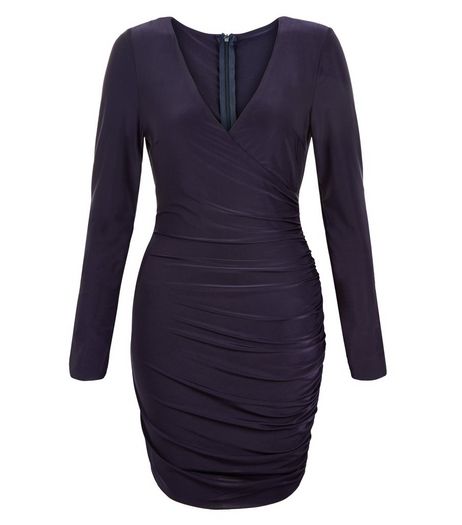 AX Paris Navy Long Sleeve Wrap Dress | New Look